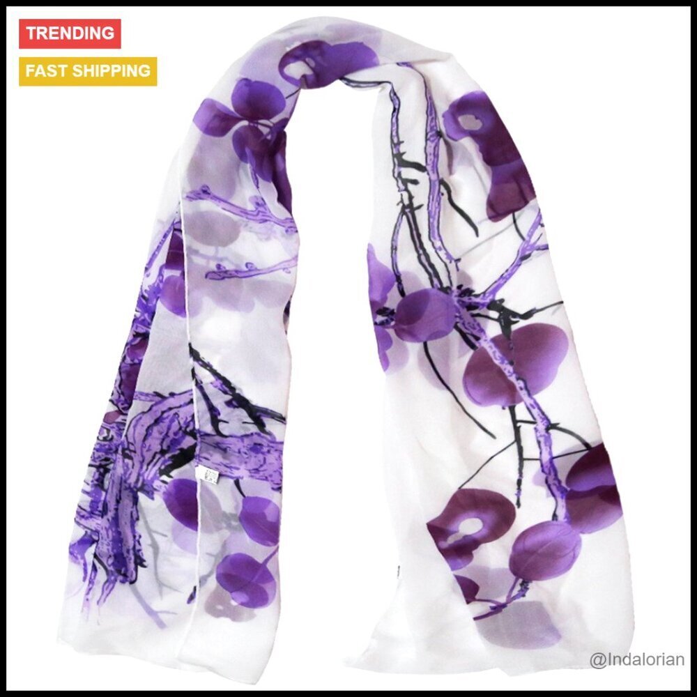 Chiffon Long Scarf Elegant Lightweight Floral Print Head Wrap Accessory